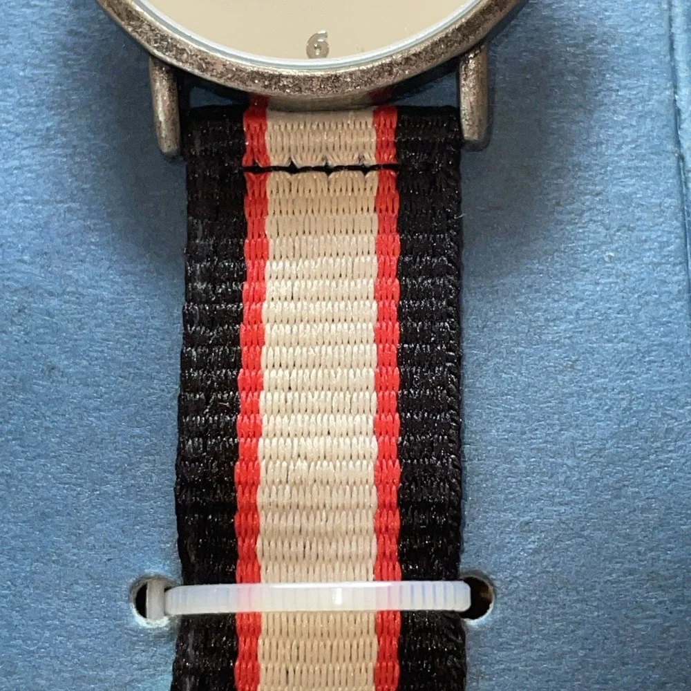 Disney Licensed Wrist‎ Watch Mickey Mouse Black Silhouette Red Blue Striped Band
